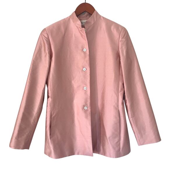 VTG Rena Rowan Textured Pale Pink Silk Blazer /Jacket, High Collar Size M - Picture 3 of 16